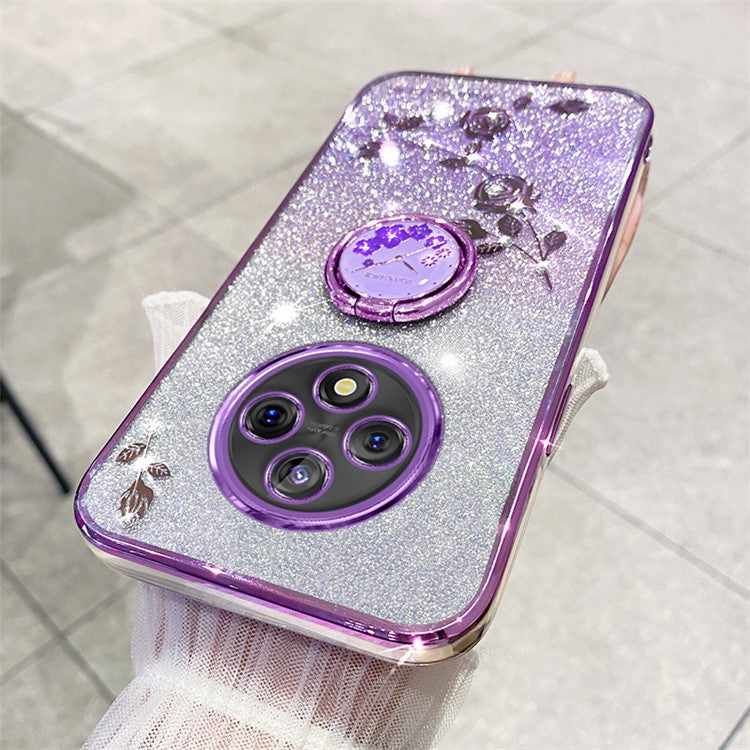 KADEM For Xiaomi Poco C75 4G / Redmi 14R 5G / 14C 4G Case Ring Kickstand TPU Flowers Phone Cover Gradient Glitter - Purple