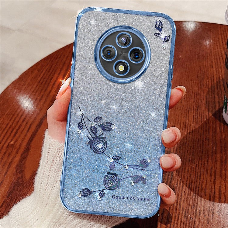 KADEM For Xiaomi Poco C75 4G / Redmi 14R 5G / 14C 4G Case Flower Pattern TPU Gradient Phone Cover with Lanyards - Blue