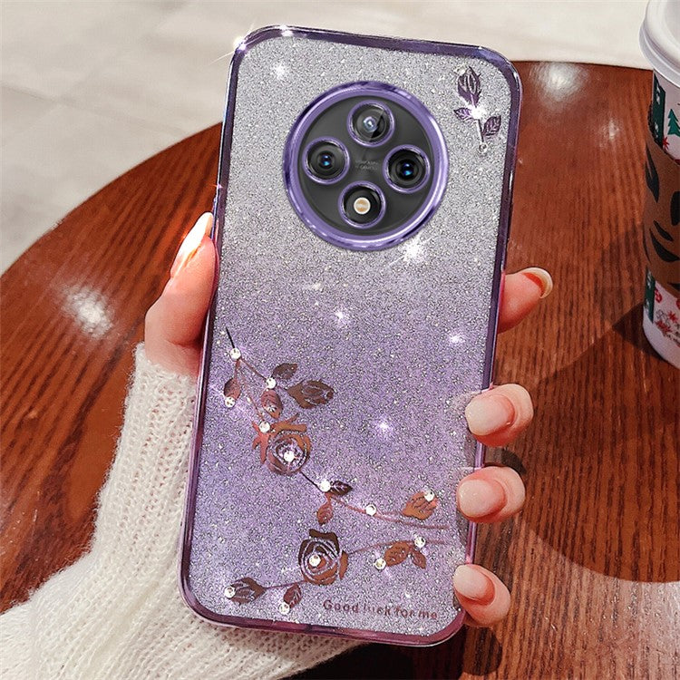 KADEM For Xiaomi Poco C75 4G / Redmi 14R 5G / 14C 4G Case Flower Pattern TPU Gradient Phone Cover with Lanyards - Purple