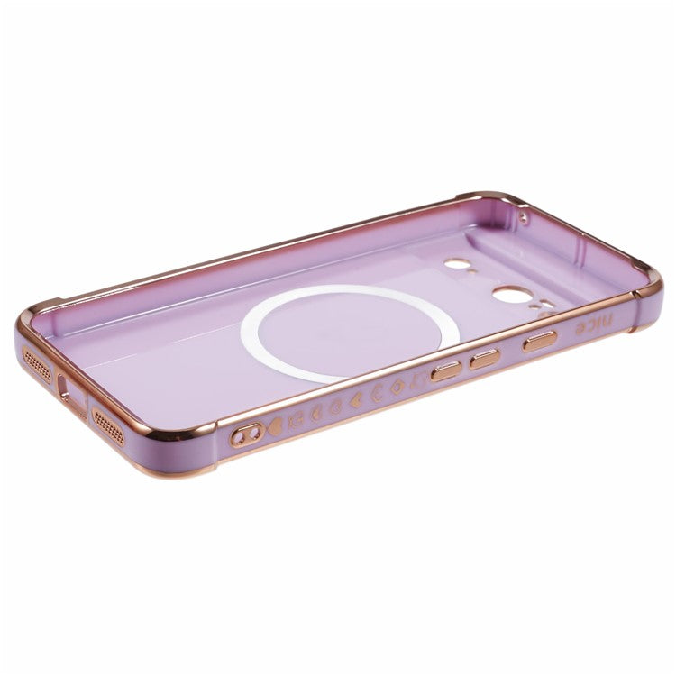 For Google Pixel 8 Case Compatible with MagSafe Electroplated TPU Phone Cover Hollow Love Hearts - Purple