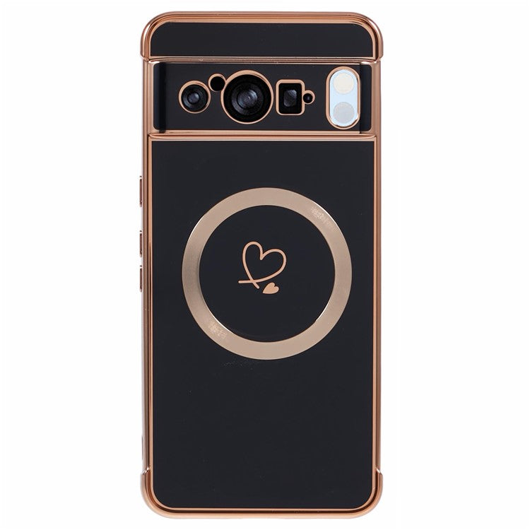 For Google Pixel 8 Pro Case Compatible with MagSafe Electroplated TPU Phone Cover Hollow Love Hearts - Black