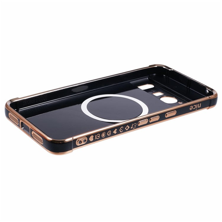 For Google Pixel 8 Pro Case Compatible with MagSafe Electroplated TPU Phone Cover Hollow Love Hearts - Black