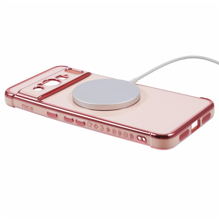 For Google Pixel 8 Pro Case Compatible with MagSafe Electroplated TPU Phone Cover Hollow Love Hearts - Rose Pink