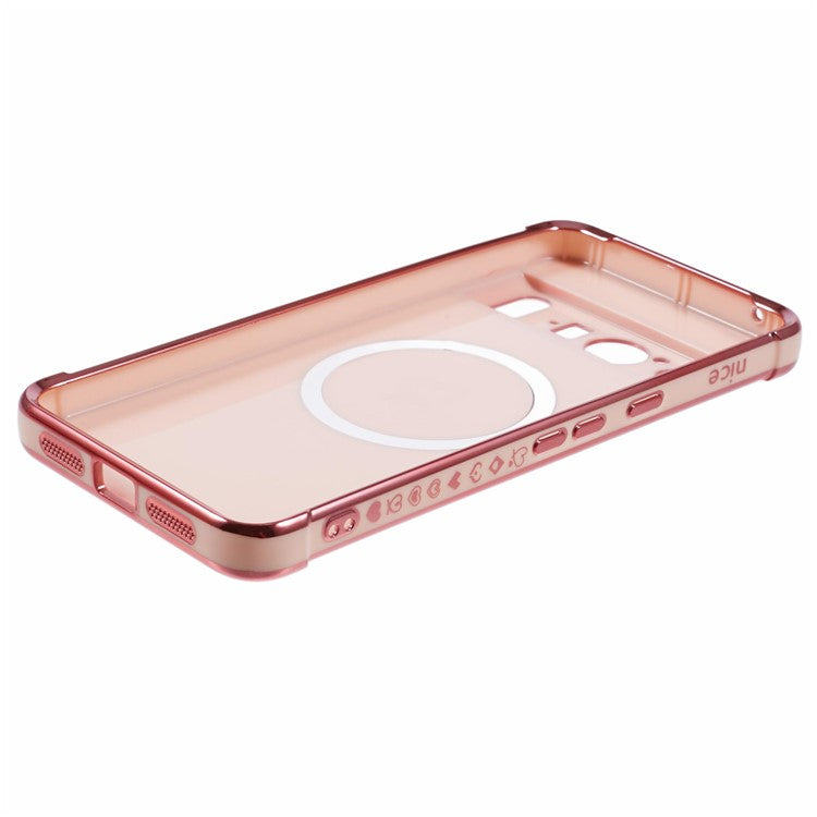 For Google Pixel 8 Pro Case Compatible with MagSafe Electroplated TPU Phone Cover Hollow Love Hearts - Rose Pink