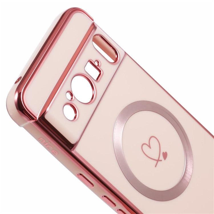 For Google Pixel 8 Pro Case Compatible with MagSafe Electroplated TPU Phone Cover Hollow Love Hearts - Rose Pink