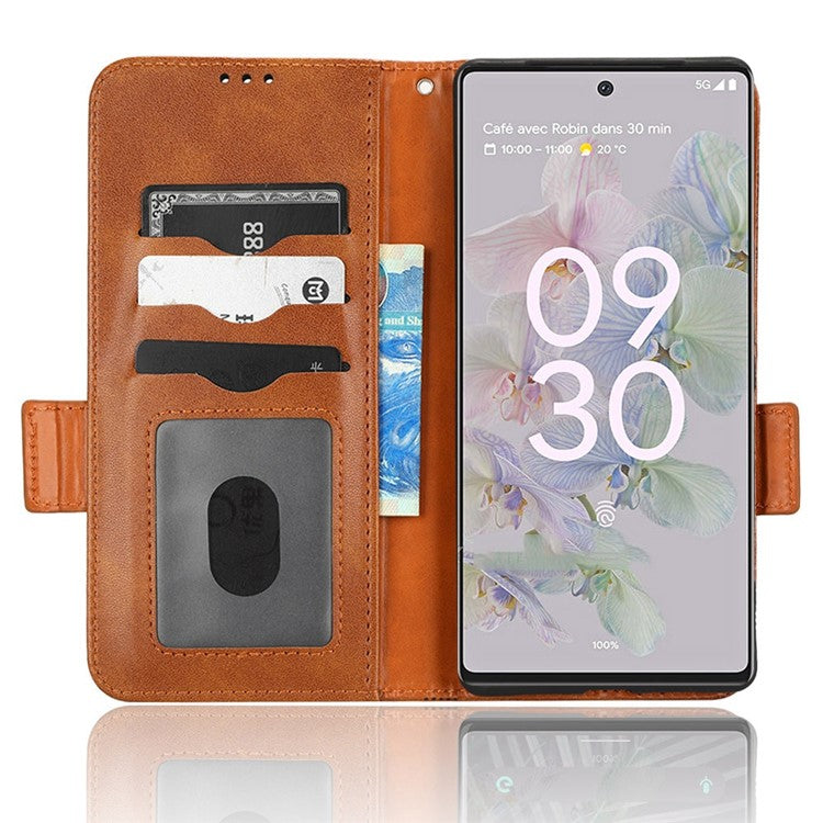 For Google Pixel 6a Imprinted Triangle Pattern Flip Phone Cover Stand Wallet PU Leather Phone Case with Strap - Brown