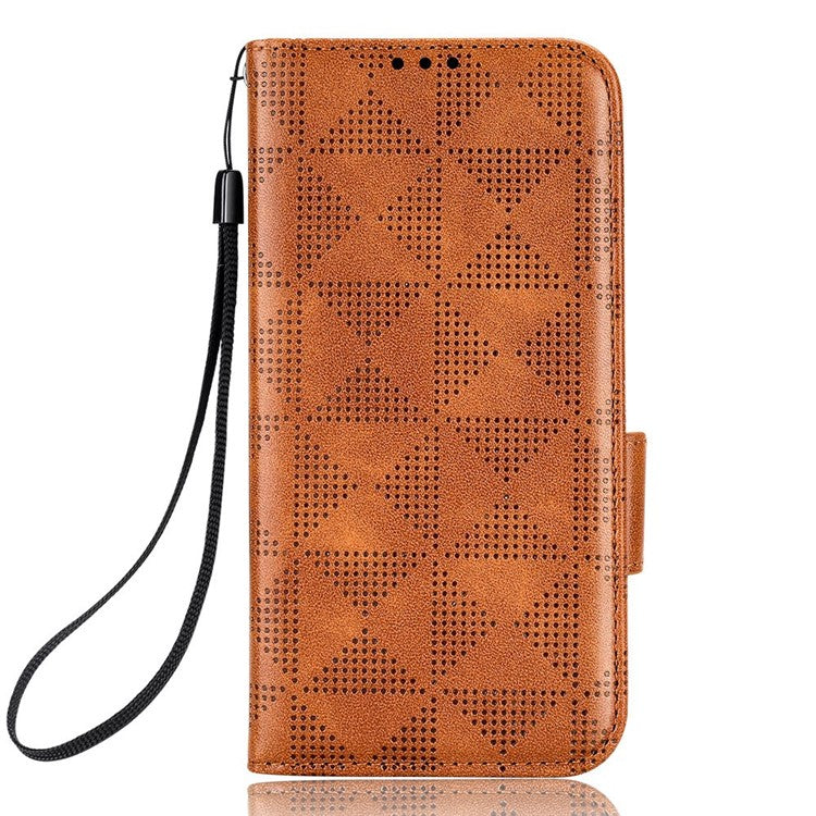 For Google Pixel 6a Imprinted Triangle Pattern Flip Phone Cover Stand Wallet PU Leather Phone Case with Strap - Brown