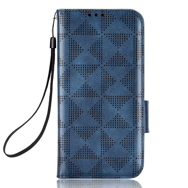 For Google Pixel 6a Imprinted Triangle Pattern Flip Phone Cover Stand Wallet PU Leather Phone Case with Strap - Blue