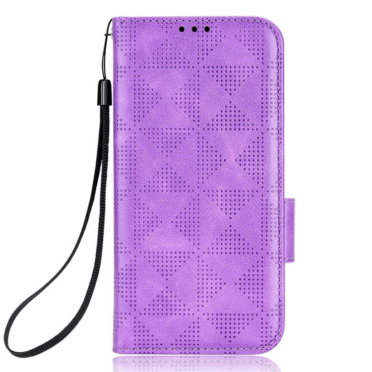 For Google Pixel 6a Imprinted Triangle Pattern Flip Phone Cover Stand Wallet PU Leather Phone Case with Strap - Purple