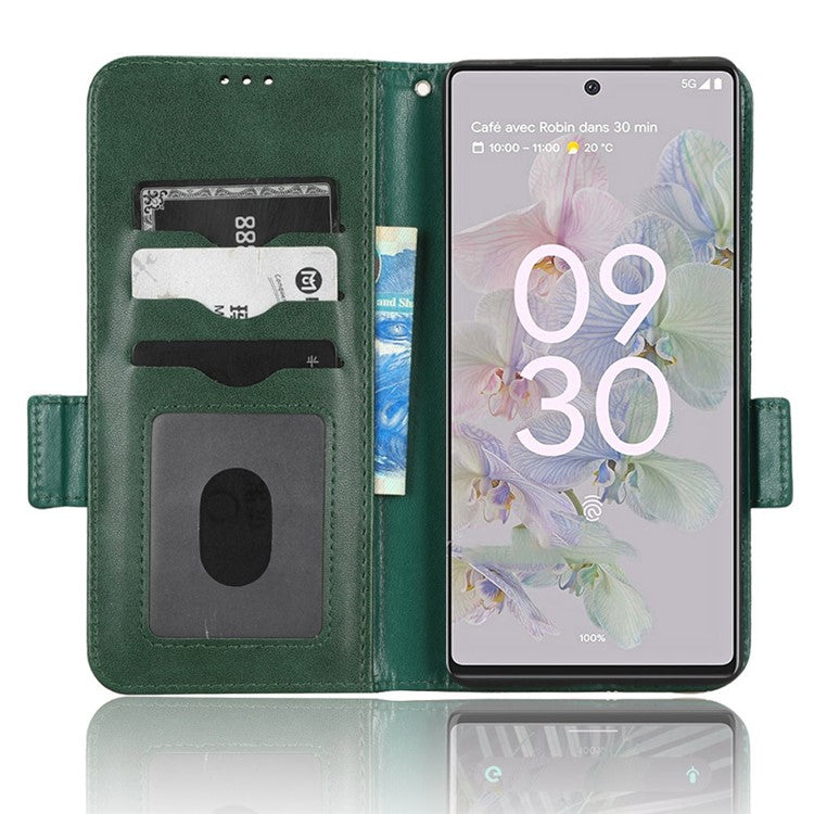 For Google Pixel 6a Imprinted Triangle Pattern Flip Phone Cover Stand Wallet PU Leather Phone Case with Strap - Green