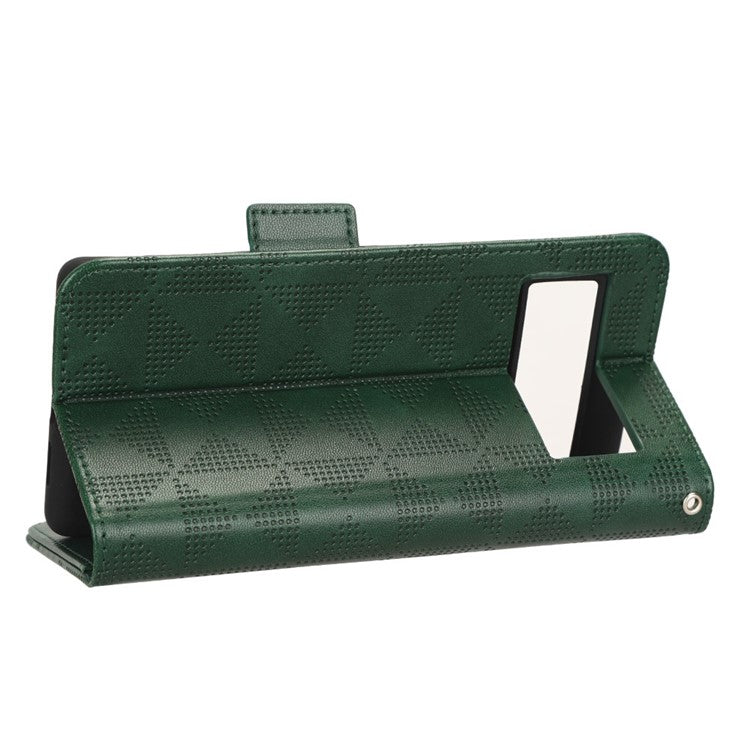 For Google Pixel 6a Imprinted Triangle Pattern Flip Phone Cover Stand Wallet PU Leather Phone Case with Strap - Green