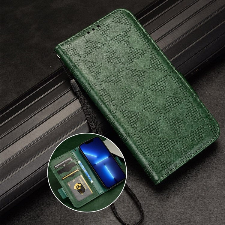 For Google Pixel 6a Imprinted Triangle Pattern Flip Phone Cover Stand Wallet PU Leather Phone Case with Strap - Green