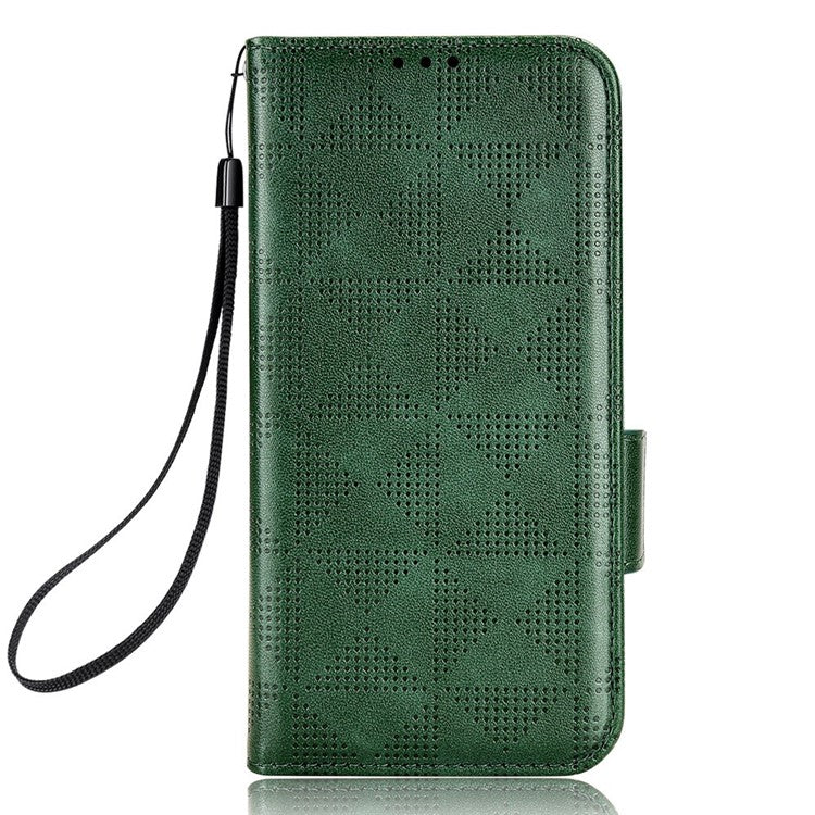 For Google Pixel 6a Imprinted Triangle Pattern Flip Phone Cover Stand Wallet PU Leather Phone Case with Strap - Green