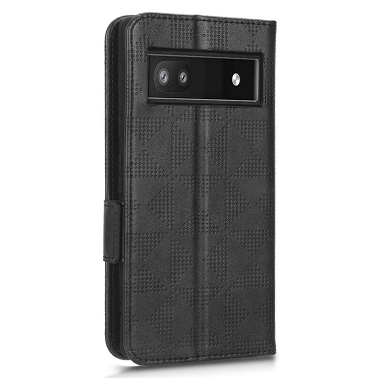 For Google Pixel 6a Imprinted Triangle Pattern Flip Phone Cover Stand Wallet PU Leather Phone Case with Strap - Black