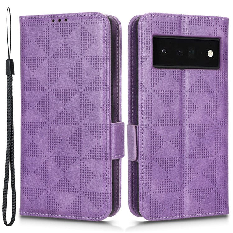 Phone Cover Bag for Google Pixel 6 Pro 5G, Imprinted Triangle Pattern Flip Phone Case Stand PU Leather Wallet - Purple