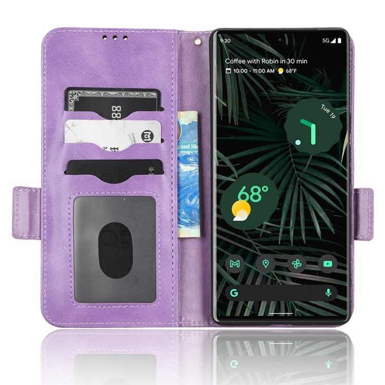 Phone Cover Bag for Google Pixel 6 Pro 5G, Imprinted Triangle Pattern Flip Phone Case Stand PU Leather Wallet - Purple