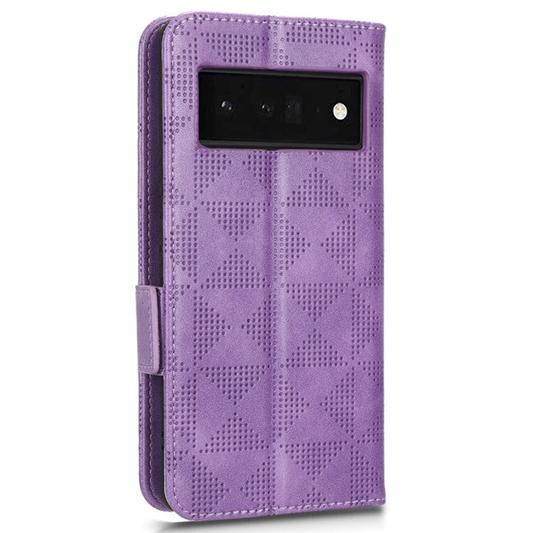 Phone Cover Bag for Google Pixel 6 Pro 5G, Imprinted Triangle Pattern Flip Phone Case Stand PU Leather Wallet - Purple