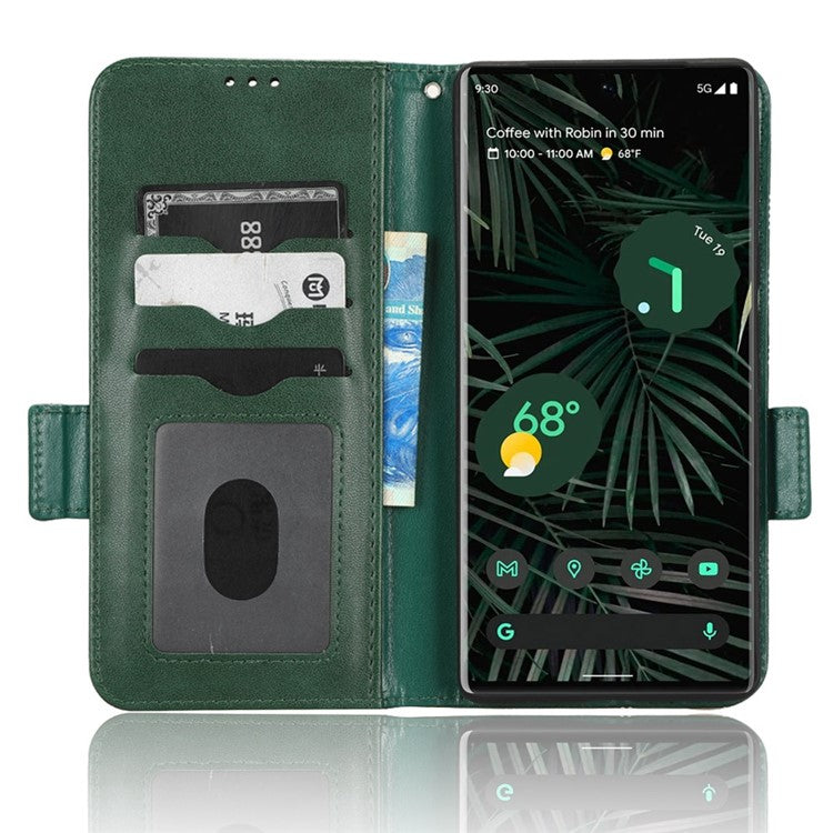 Phone Cover Bag for Google Pixel 6 Pro 5G, Imprinted Triangle Pattern Flip Phone Case Stand PU Leather Wallet - Green