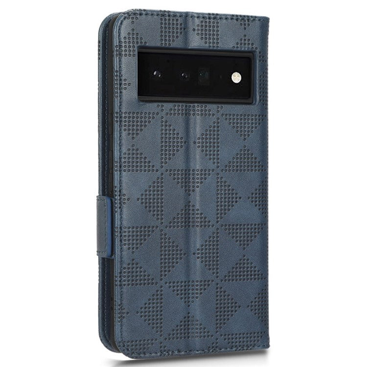 Phone Cover Bag for Google Pixel 6 Pro 5G, Imprinted Triangle Pattern Flip Phone Case Stand PU Leather Wallet - Blue