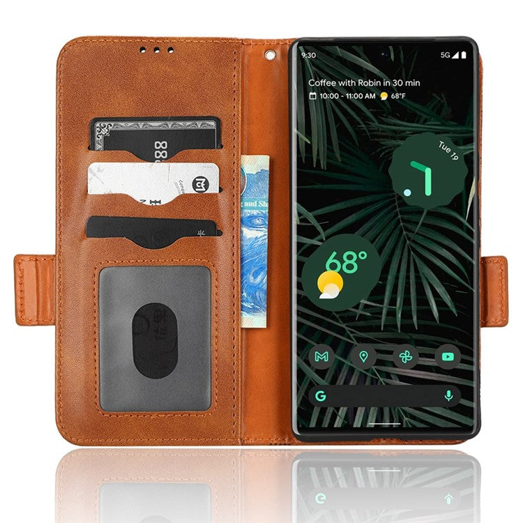 Phone Cover Bag for Google Pixel 6 Pro 5G, Imprinted Triangle Pattern Flip Phone Case Stand PU Leather Wallet - Brown