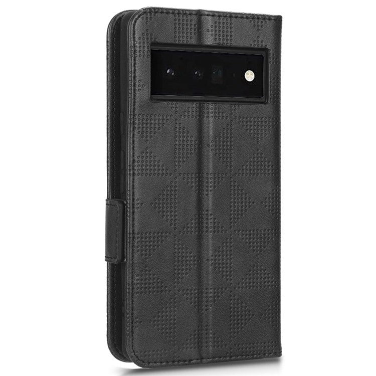 Phone Cover Bag for Google Pixel 6 Pro 5G, Imprinted Triangle Pattern Flip Phone Case Stand PU Leather Wallet - Black