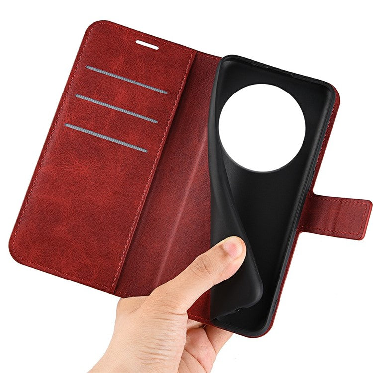 For Xiaomi Poco C75 4G / Redmi 14R 5G / 14C 4G Stand Case Anti-Scratch Calf Texture Leather Phone Cover - Red