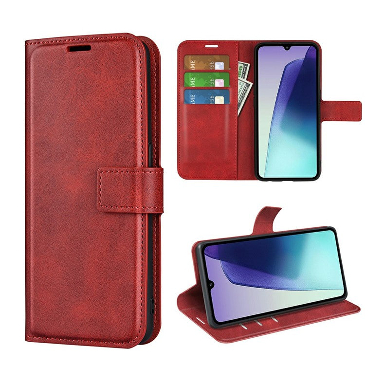 For Xiaomi Poco C75 4G / Redmi 14R 5G / 14C 4G Stand Case Anti-Scratch Calf Texture Leather Phone Cover - Red