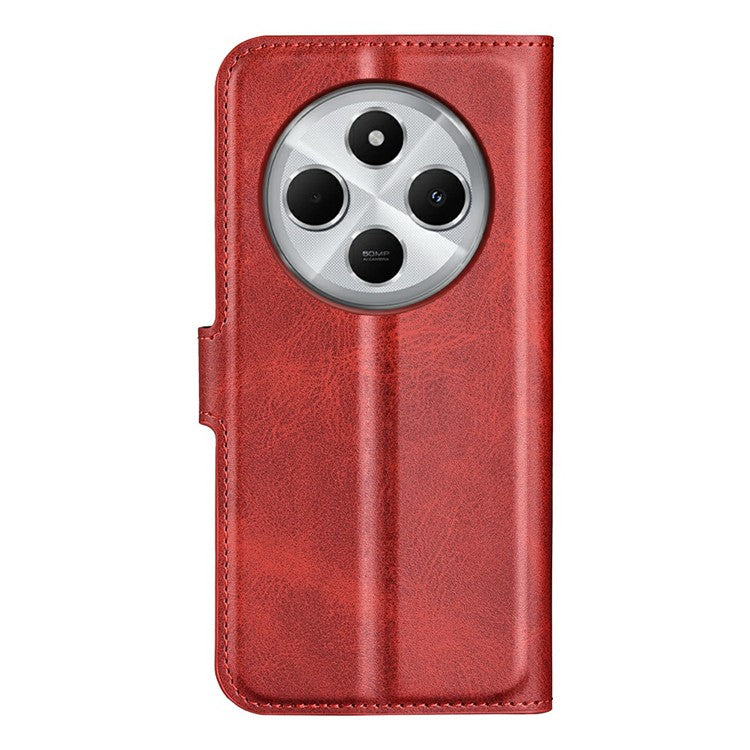 For Xiaomi Poco C75 4G / Redmi 14R 5G / 14C 4G Stand Case Anti-Scratch Calf Texture Leather Phone Cover - Red