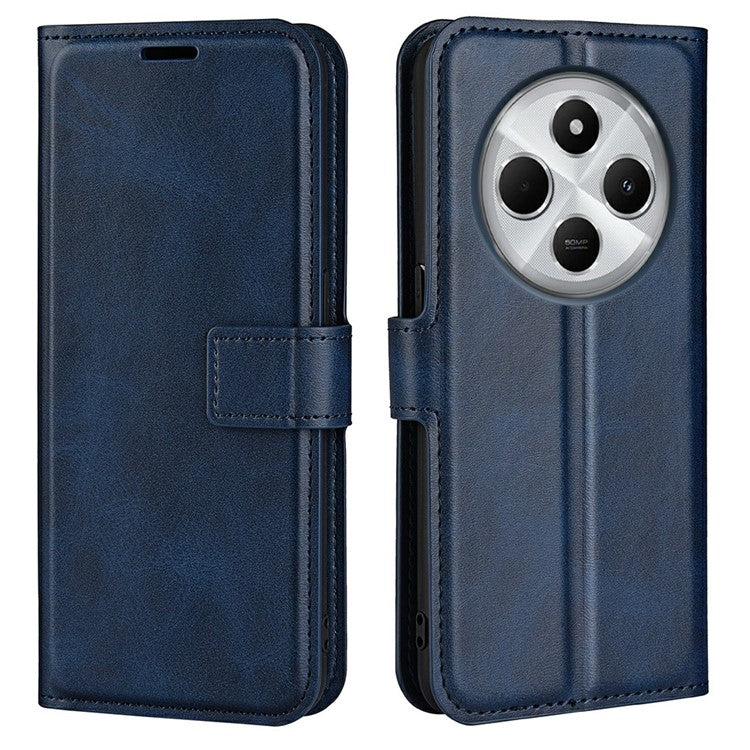 For Xiaomi Poco C75 4G / Redmi 14R 5G / 14C 4G Stand Case Anti-Scratch Calf Texture Leather Phone Cover - Blue