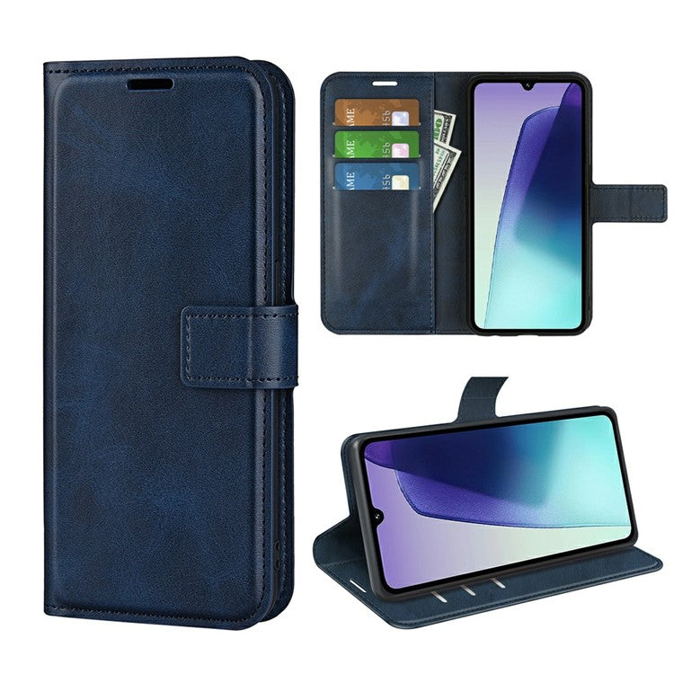 For Xiaomi Poco C75 4G / Redmi 14R 5G / 14C 4G Stand Case Anti-Scratch Calf Texture Leather Phone Cover - Blue