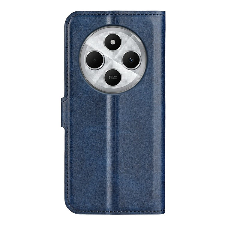 For Xiaomi Poco C75 4G / Redmi 14R 5G / 14C 4G Stand Case Anti-Scratch Calf Texture Leather Phone Cover - Blue