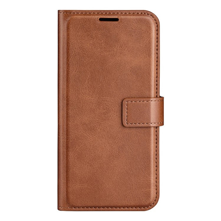 For Xiaomi Poco C75 4G / Redmi 14R 5G / 14C 4G Stand Case Anti-Scratch Calf Texture Leather Phone Cover - Light Brown