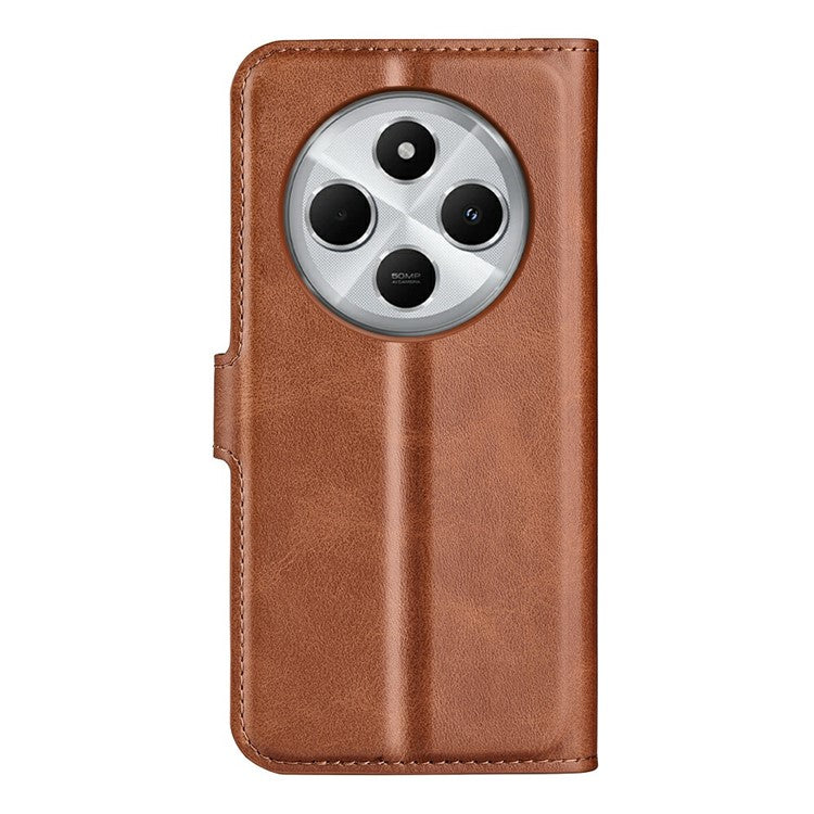 For Xiaomi Poco C75 4G / Redmi 14R 5G / 14C 4G Stand Case Anti-Scratch Calf Texture Leather Phone Cover - Light Brown