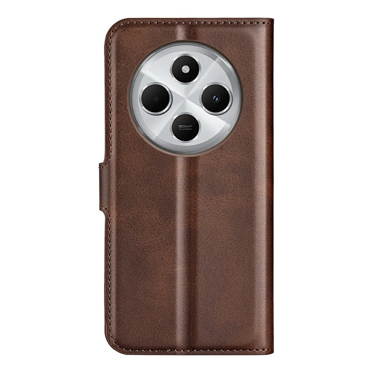 For Xiaomi Poco C75 4G / Redmi 14R 5G / 14C 4G Stand Case Anti-Scratch Calf Texture Leather Phone Cover - Brown