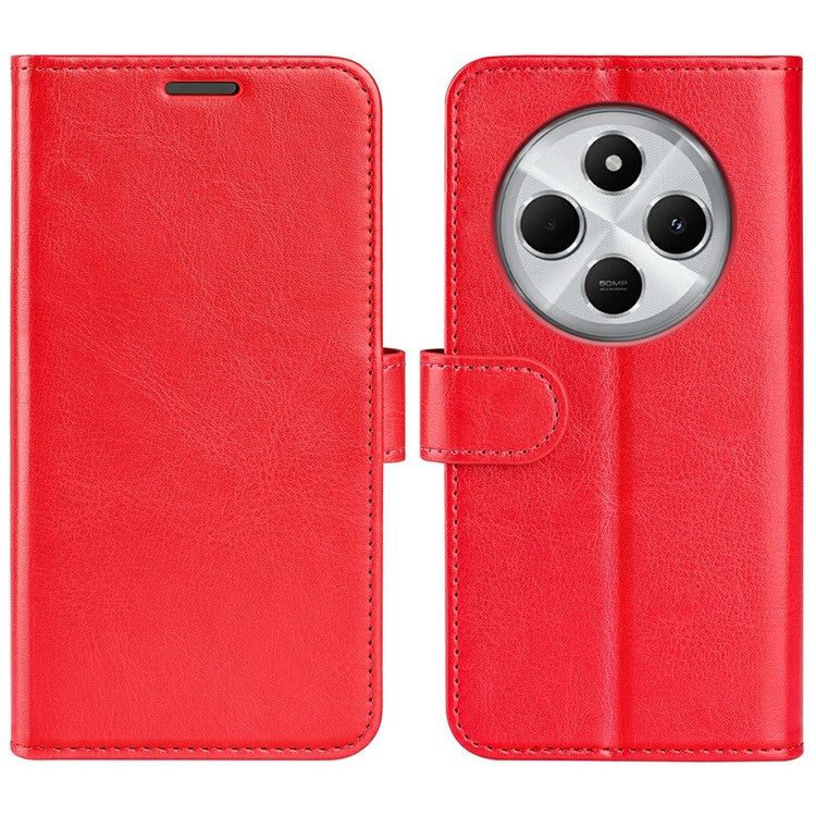 For Xiaomi Poco C75 4G / Redmi 14R 5G / 14C 4G Wallet Case Crazy Horse Texture Stand Leather Phone Cover - Red