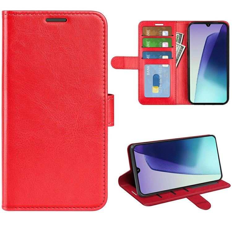 For Xiaomi Poco C75 4G / Redmi 14R 5G / 14C 4G Wallet Case Crazy Horse Texture Stand Leather Phone Cover - Red