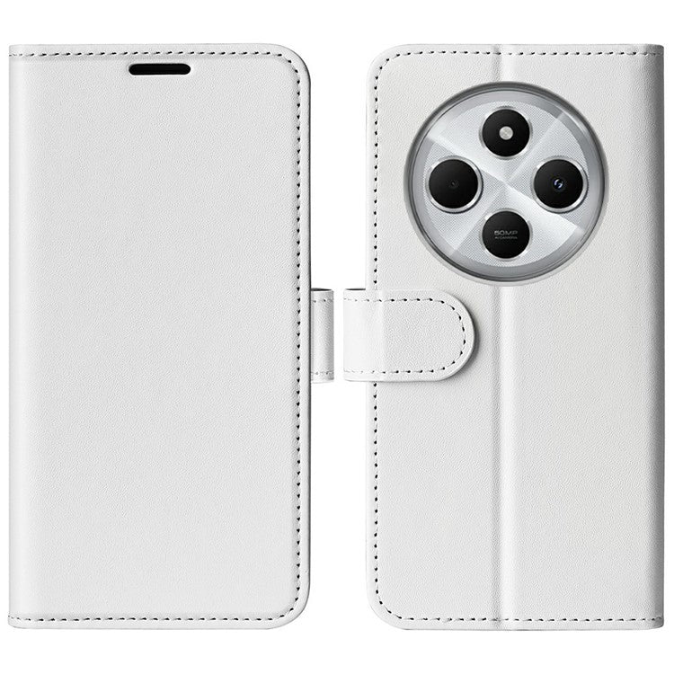 For Xiaomi Poco C75 4G / Redmi 14R 5G / 14C 4G Wallet Case Crazy Horse Texture Stand Leather Phone Cover - White