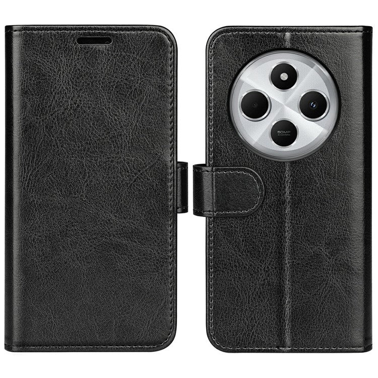 For Xiaomi Poco C75 4G / Redmi 14R 5G / 14C 4G Wallet Case Crazy Horse Texture Stand Leather Phone Cover - Black