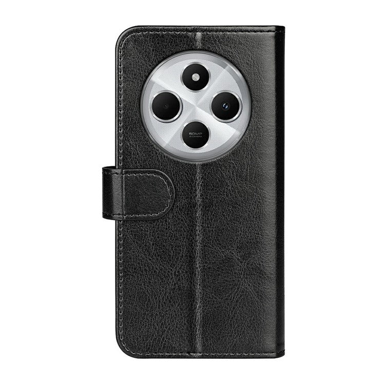 For Xiaomi Poco C75 4G / Redmi 14R 5G / 14C 4G Wallet Case Crazy Horse Texture Stand Leather Phone Cover - Black