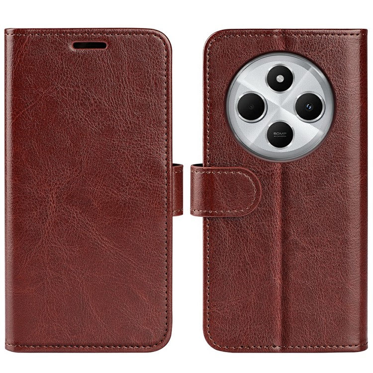 For Xiaomi Poco C75 4G / Redmi 14R 5G / 14C 4G Wallet Case Crazy Horse Texture Stand Leather Phone Cover - Brown