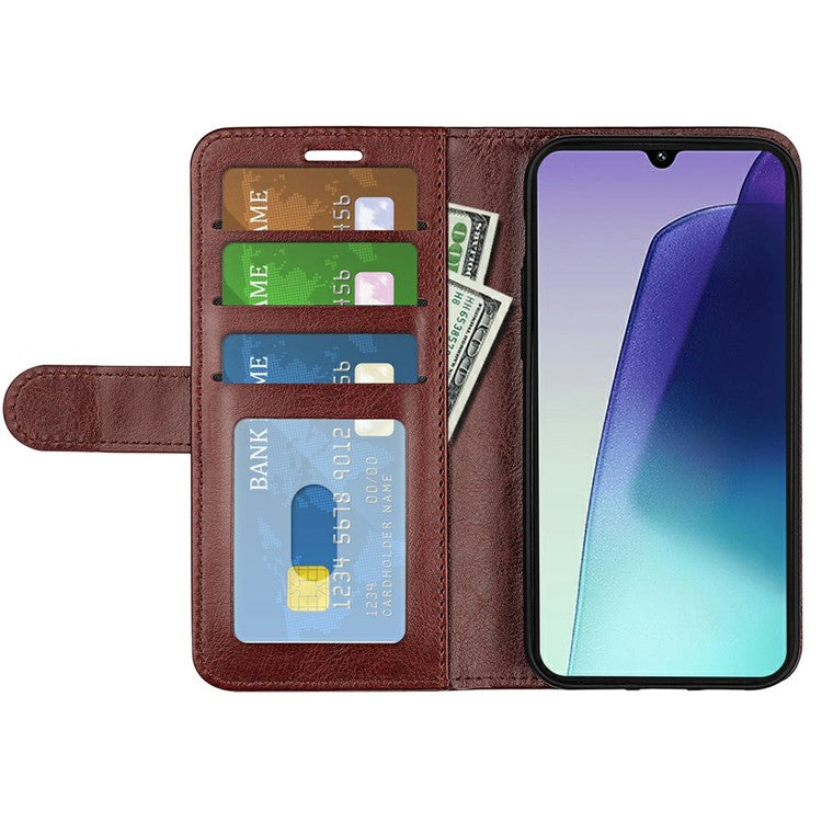 For Xiaomi Poco C75 4G / Redmi 14R 5G / 14C 4G Wallet Case Crazy Horse Texture Stand Leather Phone Cover - Brown