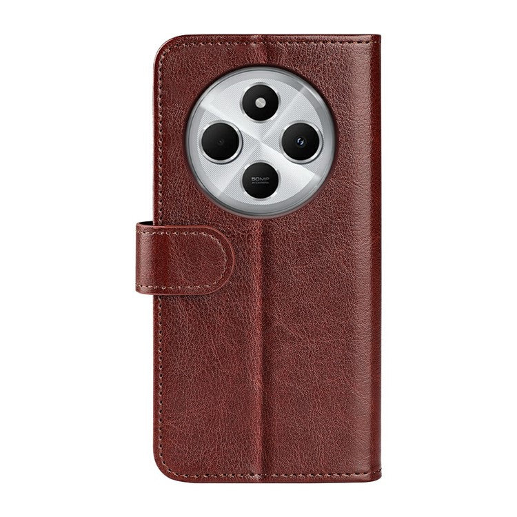 For Xiaomi Poco C75 4G / Redmi 14R 5G / 14C 4G Wallet Case Crazy Horse Texture Stand Leather Phone Cover - Brown