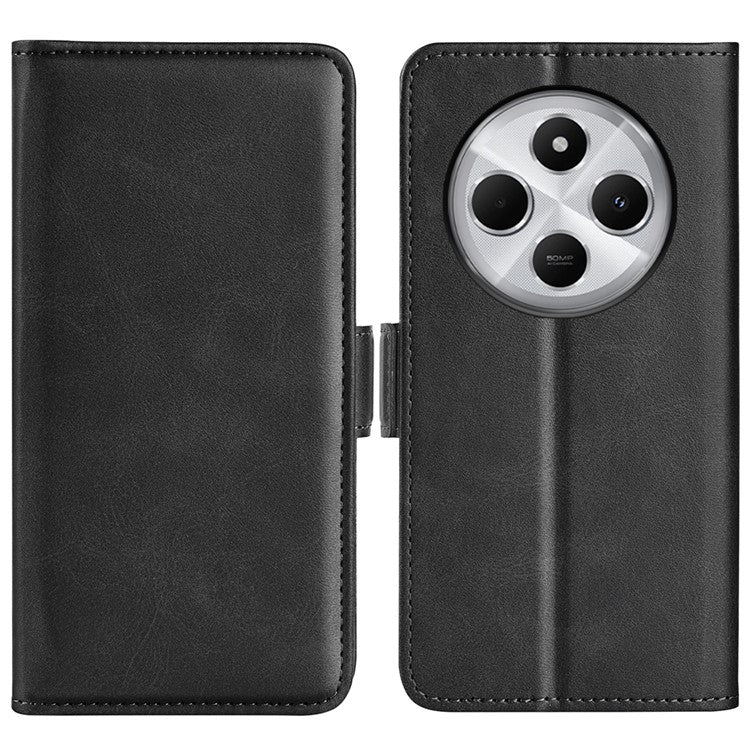 For Xiaomi Poco C75 4G / Redmi 14R 5G / 14C 4G Stand Case Calf Texture Leather Wallet Phone Cover - Black