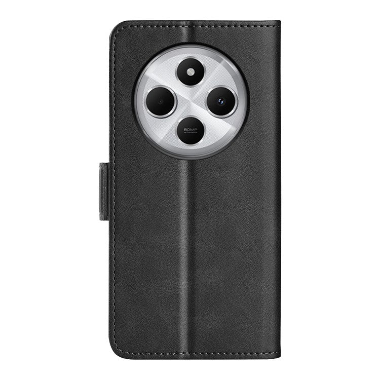 For Xiaomi Poco C75 4G / Redmi 14R 5G / 14C 4G Stand Case Calf Texture Leather Wallet Phone Cover - Black