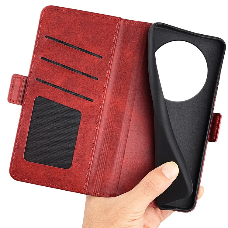 For Xiaomi Poco C75 4G / Redmi 14R 5G / 14C 4G Stand Case Calf Texture Leather Wallet Phone Cover - Red