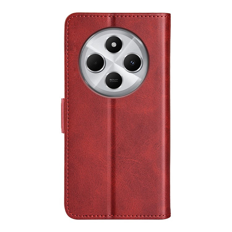 For Xiaomi Poco C75 4G / Redmi 14R 5G / 14C 4G Stand Case Calf Texture Leather Wallet Phone Cover - Red