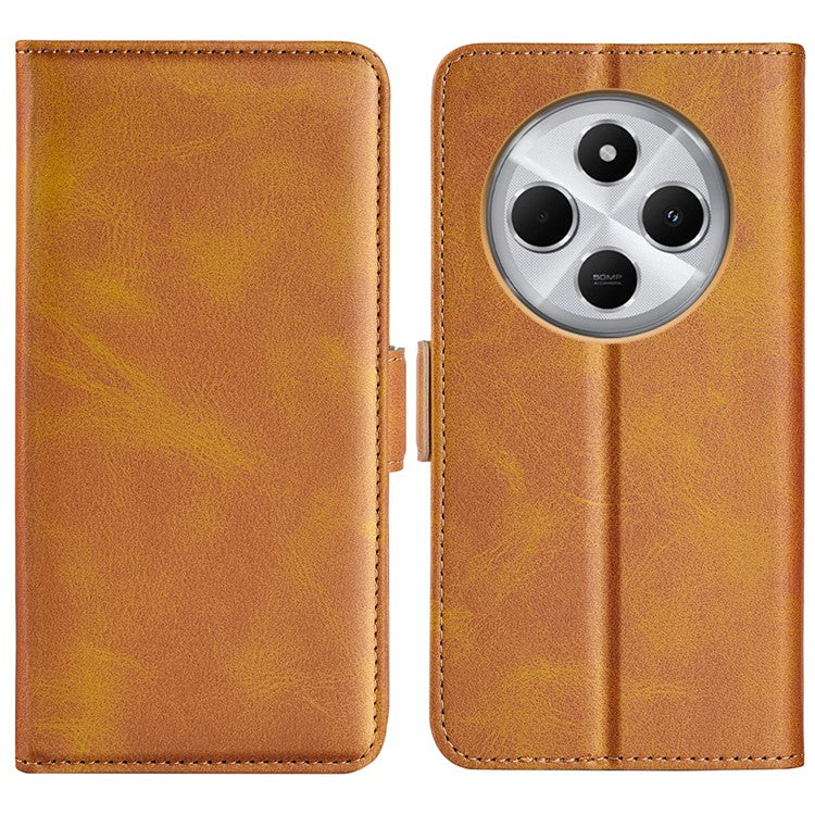 For Xiaomi Poco C75 4G / Redmi 14R 5G / 14C 4G Stand Case Calf Texture Leather Wallet Phone Cover - Yellow