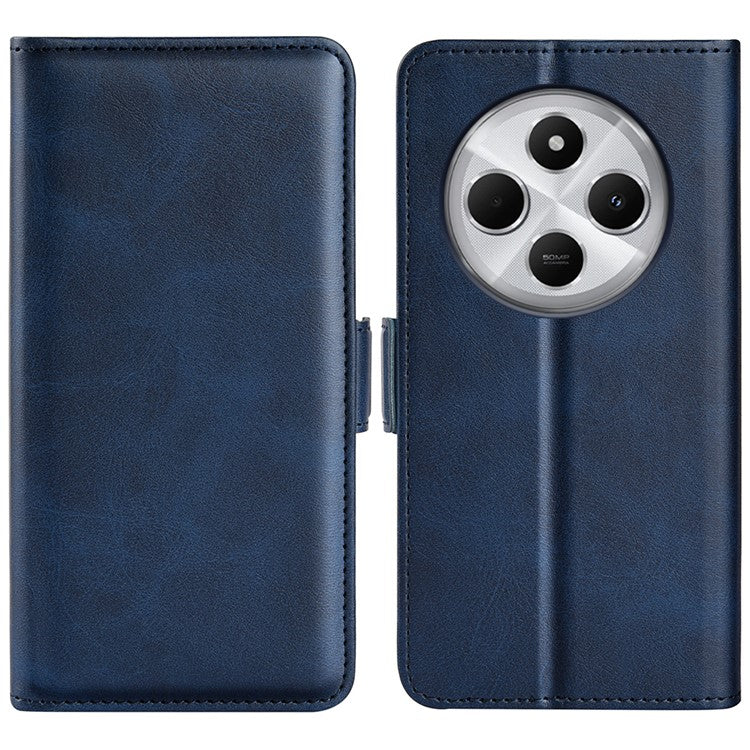 For Xiaomi Poco C75 4G / Redmi 14R 5G / 14C 4G Stand Case Calf Texture Leather Wallet Phone Cover - Blue