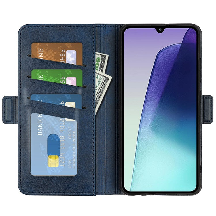 For Xiaomi Poco C75 4G / Redmi 14R 5G / 14C 4G Stand Case Calf Texture Leather Wallet Phone Cover - Blue