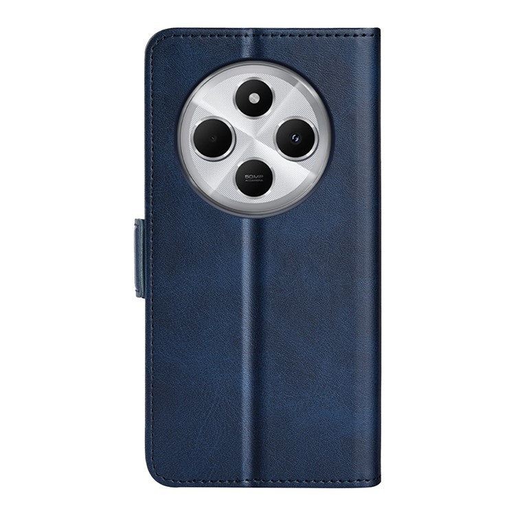 For Xiaomi Poco C75 4G / Redmi 14R 5G / 14C 4G Stand Case Calf Texture Leather Wallet Phone Cover - Blue